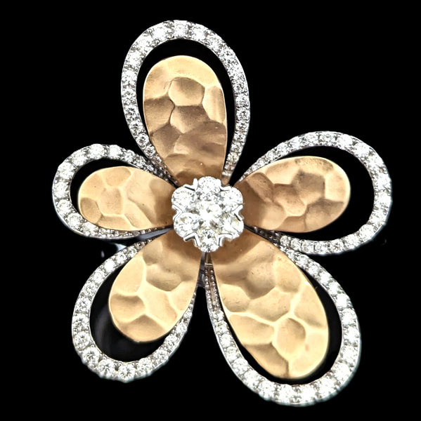 EFFY D'Oro Large Diamond Flower Ring 14k Yellow White Gold Cocktail Estate Gift 