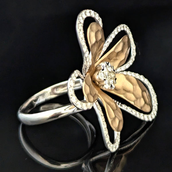 EFFY D'Oro Large Diamond Flower Ring 14k Yellow White Gold Cocktail Estate Gift 