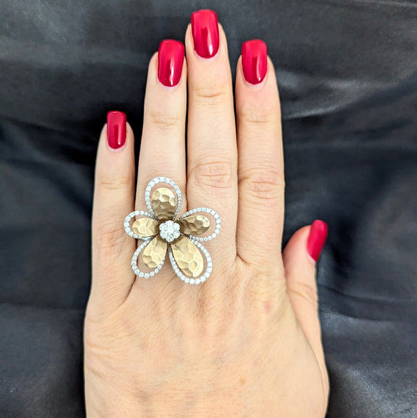EFFY D'Oro Large Diamond Flower Ring 14k Yellow White Gold Cocktail Estate Gift 