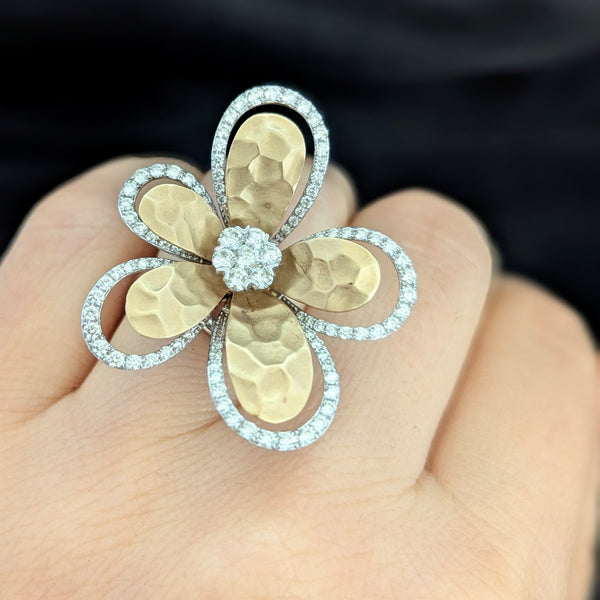 EFFY D'Oro Large Diamond Flower Ring 14k Yellow White Gold Cocktail Estate Gift 