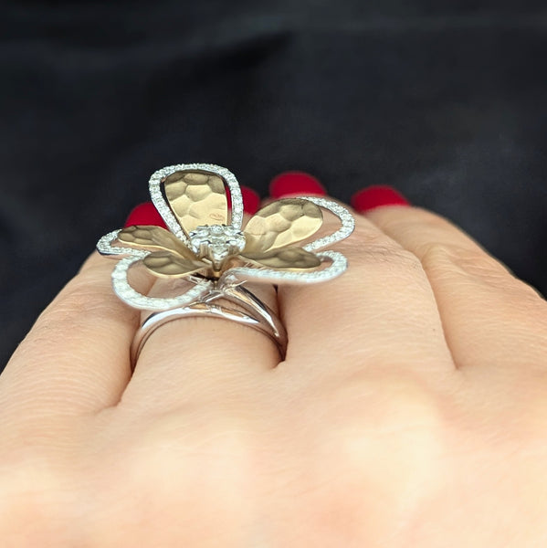 EFFY D'Oro Large Diamond Flower Ring 14k Yellow White Gold Cocktail Estate Gift 