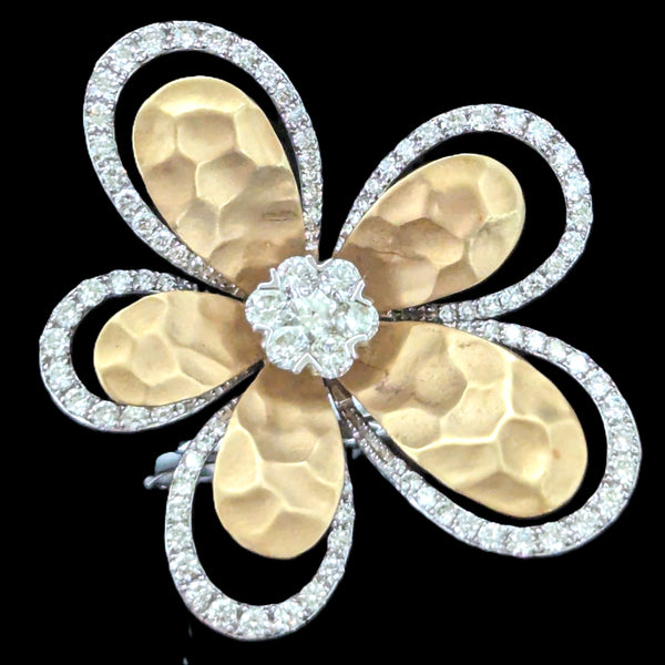 EFFY D'Oro Large Diamond Flower Ring 14k Yellow White Gold Cocktail Estate Gift 