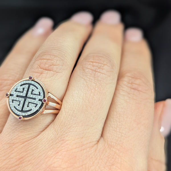 EFFY Gold, Diamond Onyx & Ruby 14K Rose Gold Ring Cocktail Statement