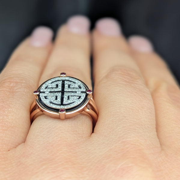 EFFY Gold, Diamond Onyx & Ruby 14K Rose Gold Ring Cocktail Statement