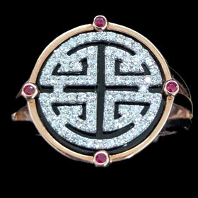 EFFY Gold, Diamond Onyx & Ruby 14K Rose Gold Ring Cocktail Statement