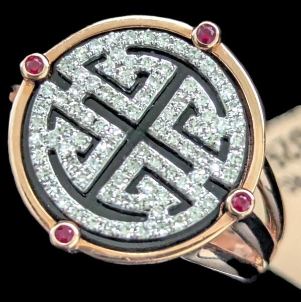 EFFY Gold, Diamond Onyx & Ruby 14K Rose Gold Ring Cocktail Statement