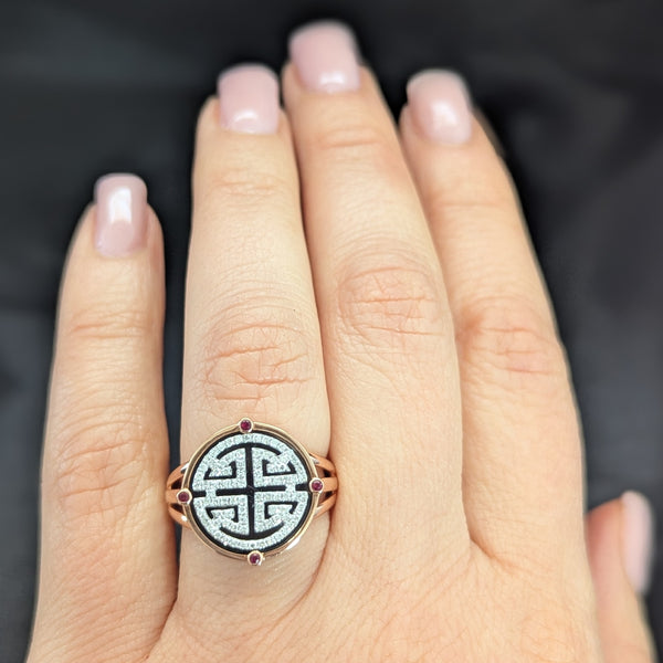 EFFY Gold, Diamond Onyx & Ruby 14K Rose Gold Ring Cocktail Statement