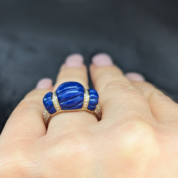 EFFY Lapis Diamonds 14k Yellow Gold Ring Cocktail Statement New with Tags