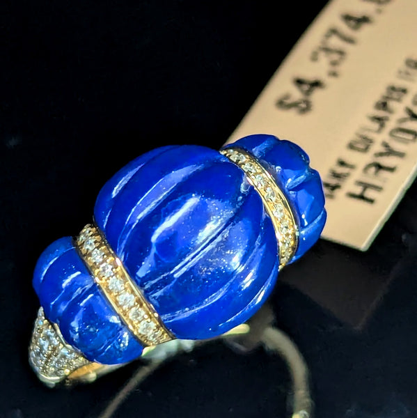 EFFY Lapis Diamonds 14k Yellow Gold Ring Cocktail Statement New with Tags