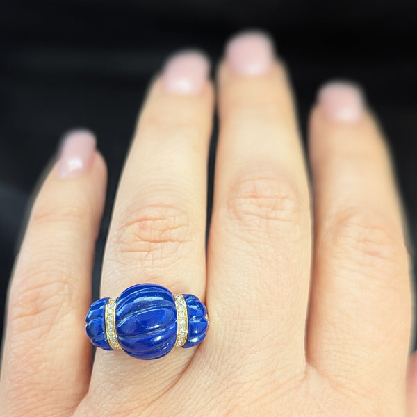 EFFY Lapis Diamonds 14k Yellow Gold Ring Cocktail Statement New with Tags