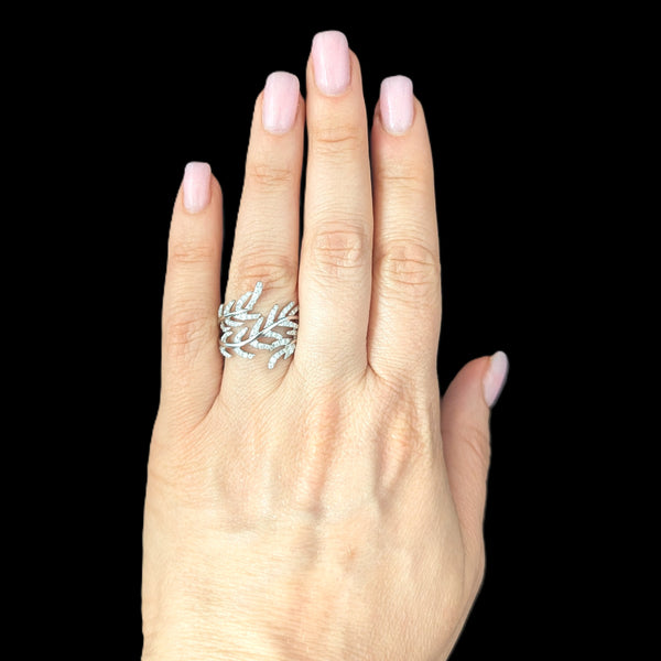 Estate EFFY Pave Classica Diamonds 14k White Gold Wrapped Leaf Ring Estate