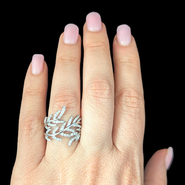 Estate EFFY Pave Classica Diamonds 14k White Gold Wrapped Leaf Ring Estate
