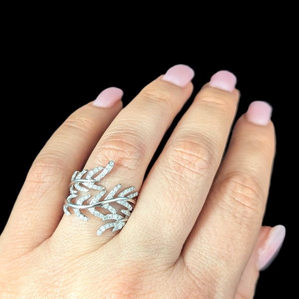 Estate EFFY Pave Classica Diamonds 14k White Gold Wrapped Leaf Ring Estate