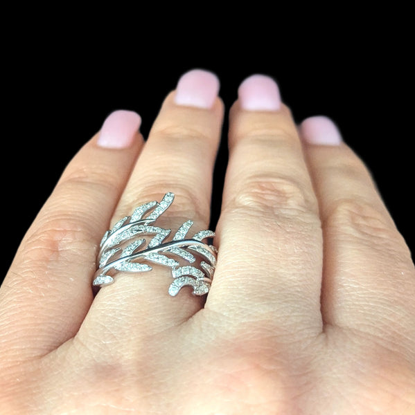 Estate EFFY Pave Classica Diamonds 14k White Gold Wrapped Leaf Ring Estate