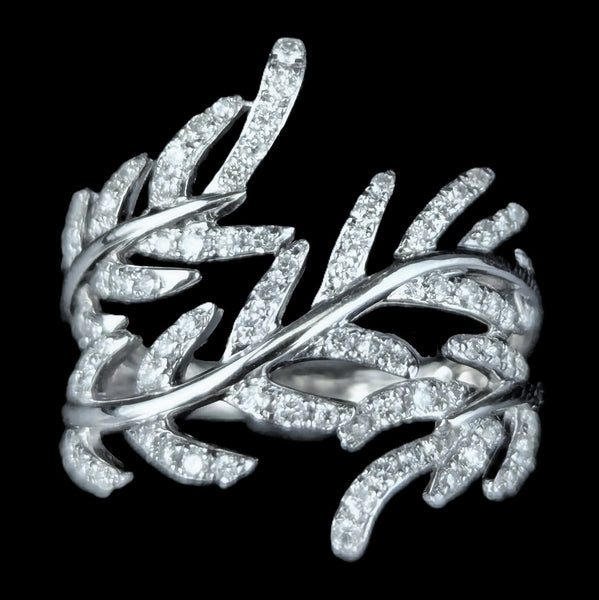 Estate EFFY Pave Classica Diamonds 14k White Gold Wrapped Leaf Ring Estate