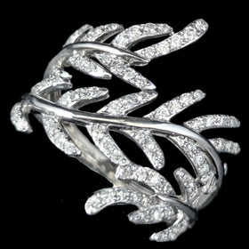 Estate EFFY Pave Classica Diamonds 14k White Gold Wrapped Leaf Ring Estate