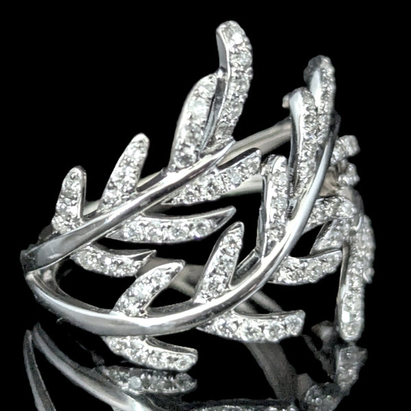 Estate EFFY Pave Classica Diamonds 14k White Gold Wrapped Leaf Ring Estate