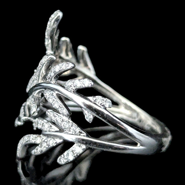 Estate EFFY Pave Classica Diamonds 14k White Gold Wrapped Leaf Ring Estate