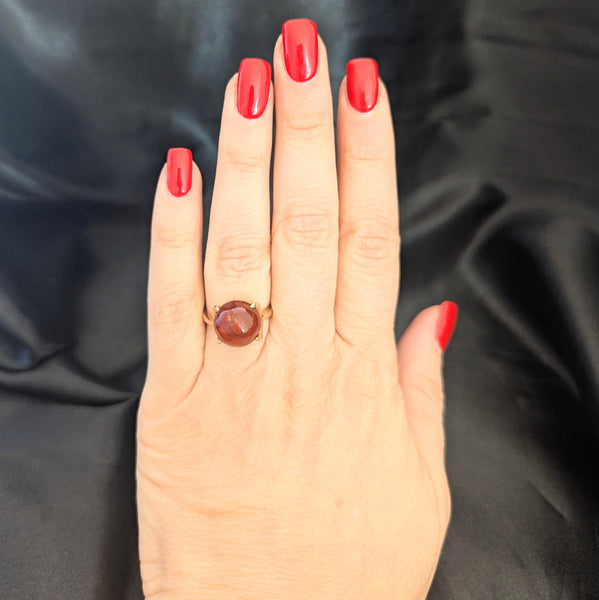 EINER BERNARD FEHRN Vintage Amber 14k Yellow Gold Statement Ring Retro Orange