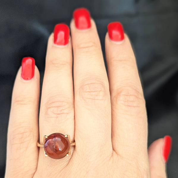 EINER BERNARD FEHRN Vintage Amber 14k Yellow Gold Statement Ring Retro Orange