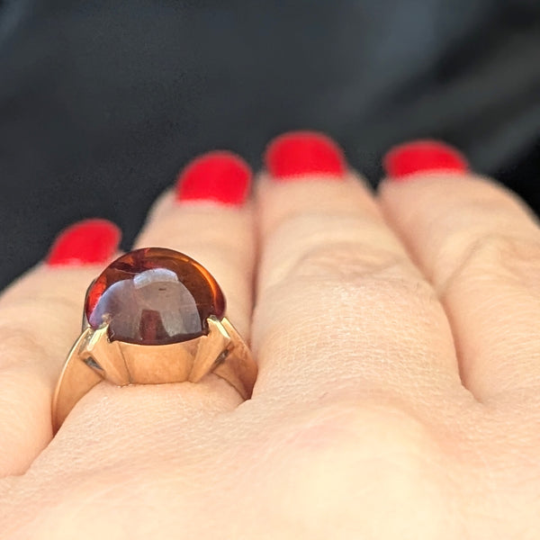 EINER BERNARD FEHRN Vintage Amber 14k Yellow Gold Statement Ring Retro Orange