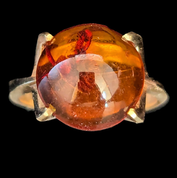 EINER BERNARD FEHRN Vintage Amber 14k Yellow Gold Statement Ring Retro Orange
