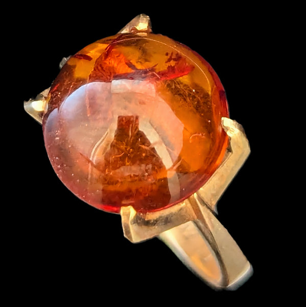EINER BERNARD FEHRN Vintage Amber 14k Yellow Gold Statement Ring Retro Orange