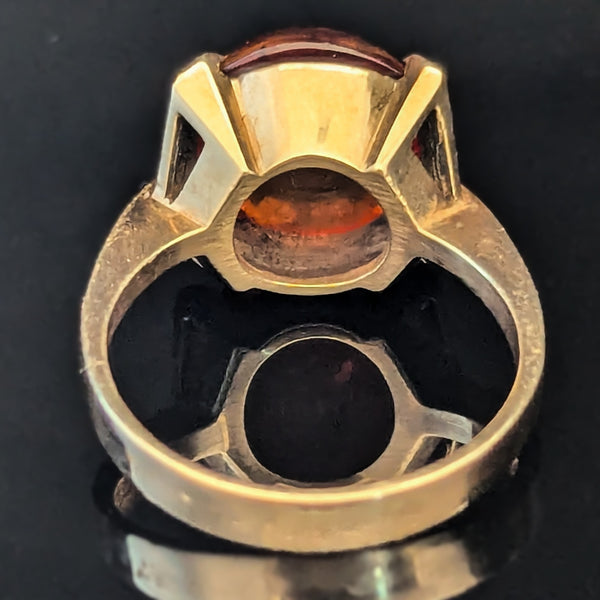 EINER BERNARD FEHRN Vintage Amber 14k Yellow Gold Statement Ring Retro Orange