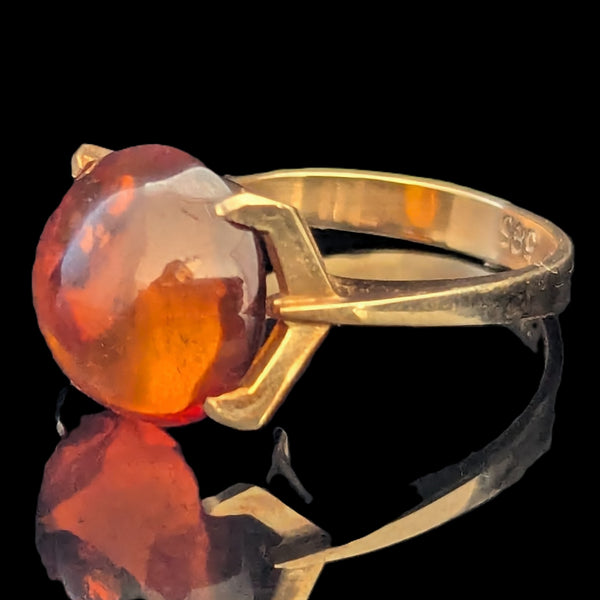 EINER BERNARD FEHRN Vintage Amber 14k Yellow Gold Statement Ring Retro Orange