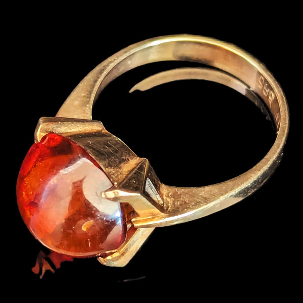 EINER BERNARD FEHRN Vintage Amber 14k Yellow Gold Statement Ring Retro Orange