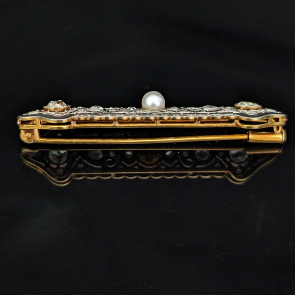 The Lancaster - Edwardian Era Diamonds Pearl 18k Gold Platinum Brooch
