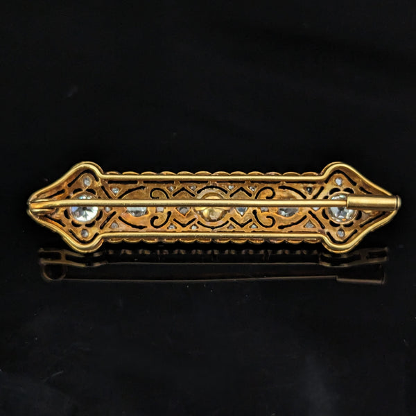 The Lancaster - Edwardian Era Diamonds Pearl 18k Gold Platinum Brooch