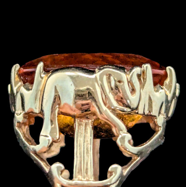 Elephant Motif Cocktail Ring 12 Carat Orange Citrine Yellow Gold Estate Vintage