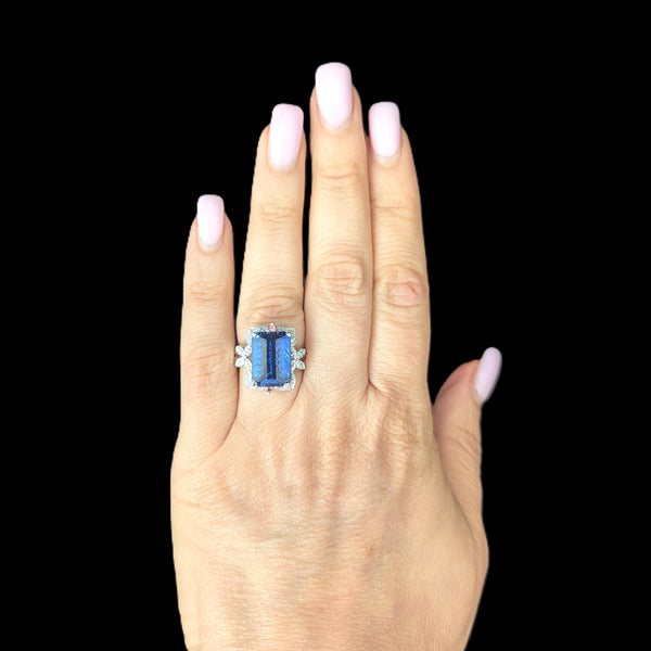 Estate 10ct Lab Created Pixel Cut Sapphire Diamonds 14k White Gold Cocktail Ring JCR