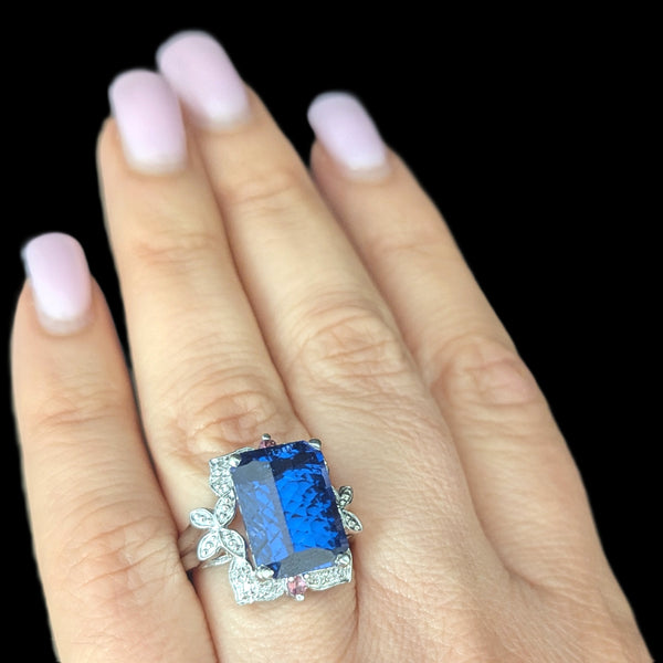 Estate 10ct Lab Created Pixel Cut Sapphire Diamonds 14k White Gold Cocktail Ring JCR