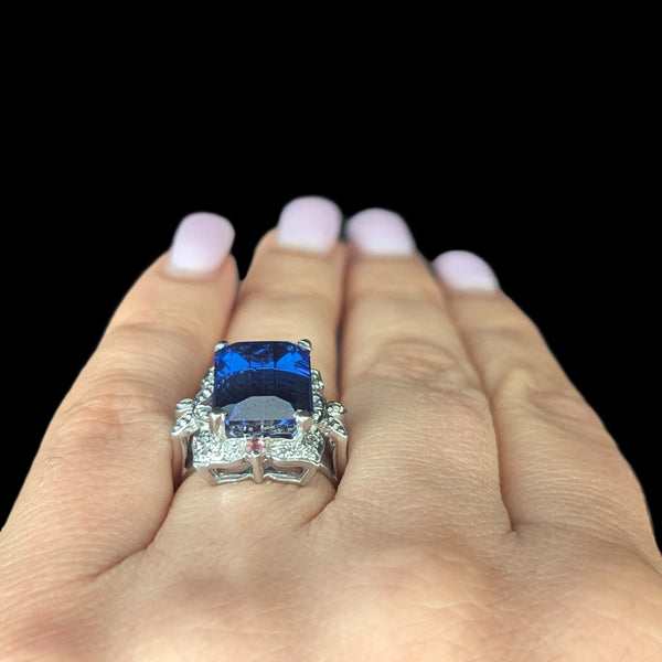 Estate 10ct Lab Created Pixel Cut Sapphire Diamonds 14k White Gold Cocktail Ring JCR