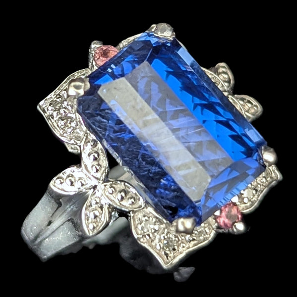 Estate 10ct Lab Created Pixel Cut Sapphire Diamonds 14k White Gold Cocktail Ring JCR