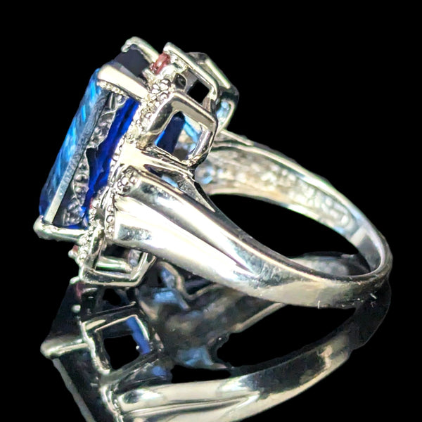 Estate 10ct Lab Created Pixel Cut Sapphire Diamonds 14k White Gold Cocktail Ring JCR