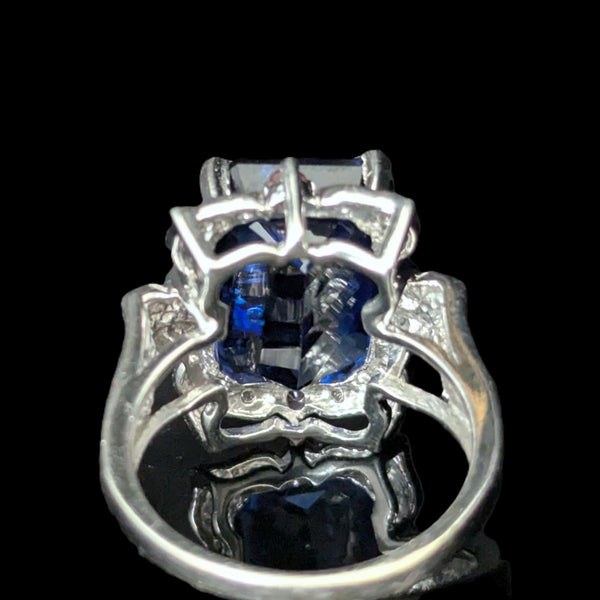 Estate 10ct Lab Created Pixel Cut Sapphire Diamonds 14k White Gold Cocktail Ring JCR