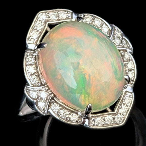 Estate 6.10ct Opal Diamonds 14k White Gold Large Cocktail Ring Dome Gift