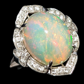 Estate 6.10ct Opal Diamonds 14k White Gold Large Cocktail Ring Dome Gift