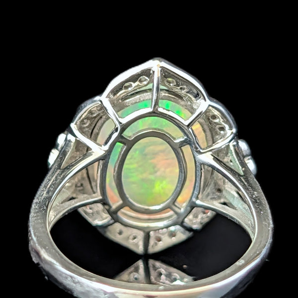 Estate 6.10ct Opal Diamonds 14k White Gold Large Cocktail Ring Dome Gift