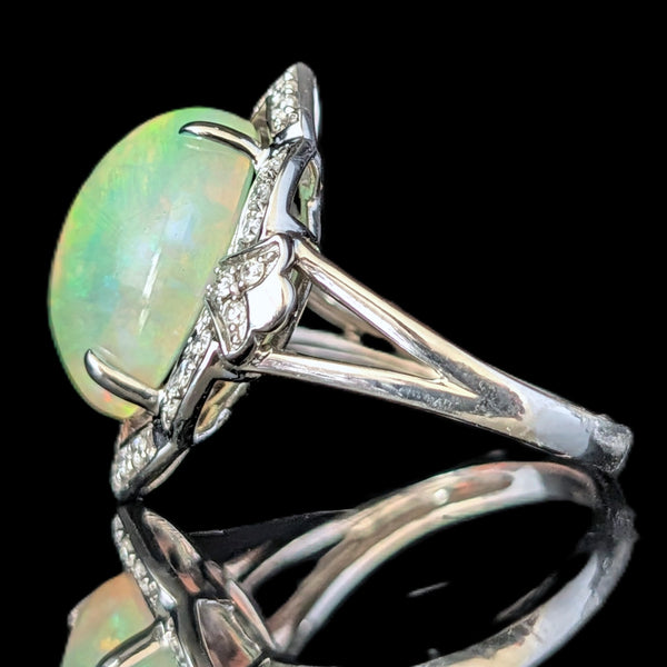 Estate 6.10ct Opal Diamonds 14k White Gold Large Cocktail Ring Dome Gift