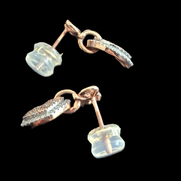 Estate Articulated Hearts & Bows Diamonds 10k Rose and White Gold Earrings Drops 