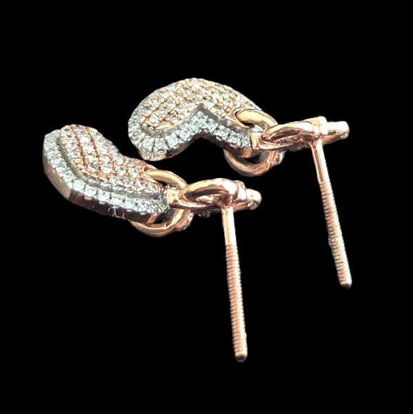 Estate Articulated Hearts & Bows Diamonds 10k Rose and White Gold Earrings Drops 