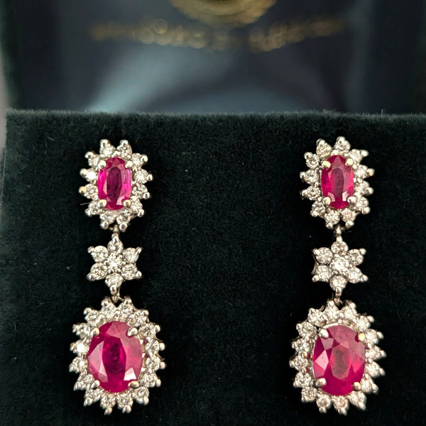 Estate BH EFFY Rubies Diamonds 14k White Gold Earrings Drop Dangle Vintage Gift 