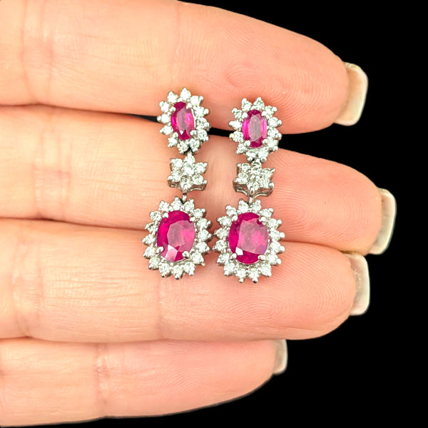 Estate BH EFFY Rubies Diamonds 14k White Gold Earrings Drop Dangle Vintage Gift 