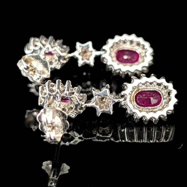Estate BH EFFY Rubies Diamonds 14k White Gold Earrings Drop Dangle Vintage Gift 