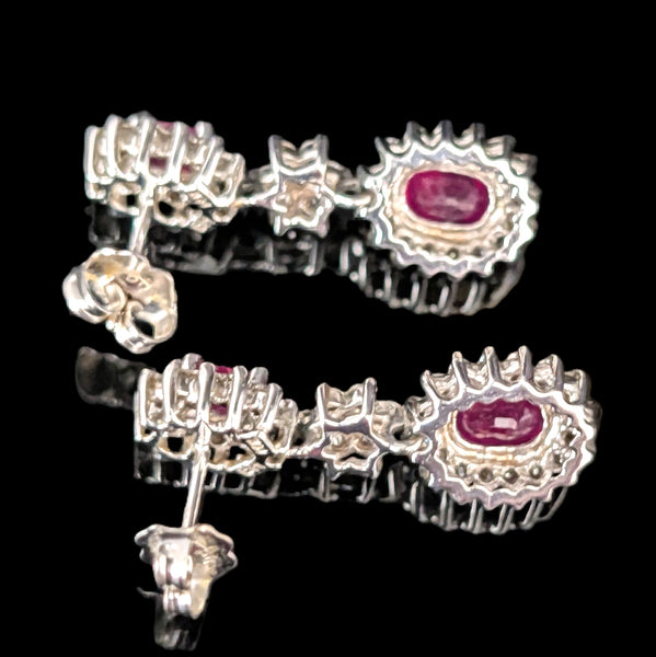 Estate BH EFFY Rubies Diamonds 14k White Gold Earrings Drop Dangle Vintage Gift 