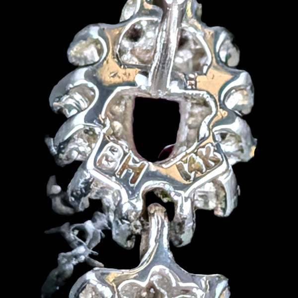 Estate BH EFFY Rubies Diamonds 14k White Gold Earrings Drop Dangle Vintage Gift BH maker's mark hallmark